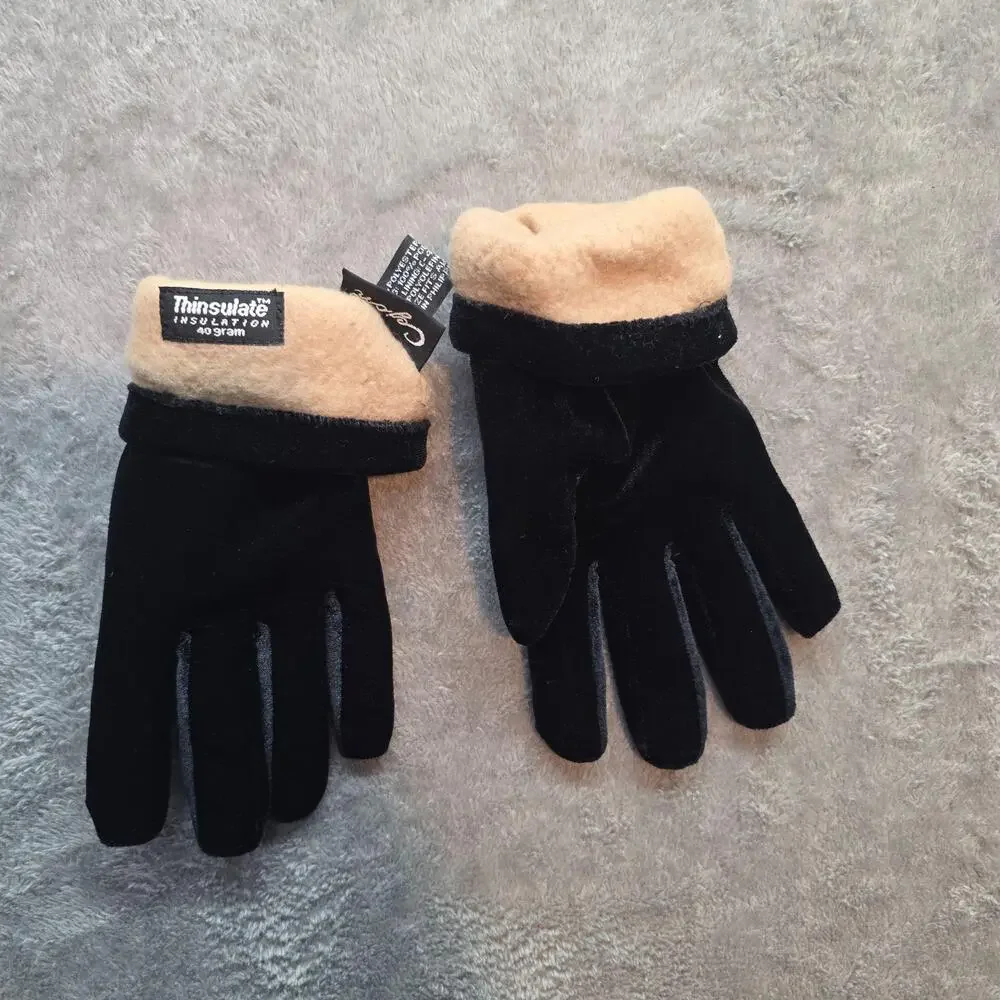 Cejon Gloves Womens One Size Black Velour Thinsulate Lined Insulated Winter